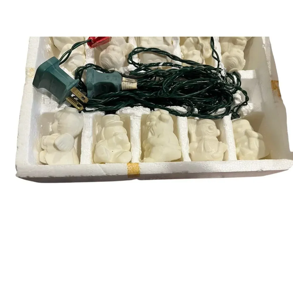 Vintage Christmas Tree String Lights Porcelain 10 Piece Figurine Snowman Cozy
